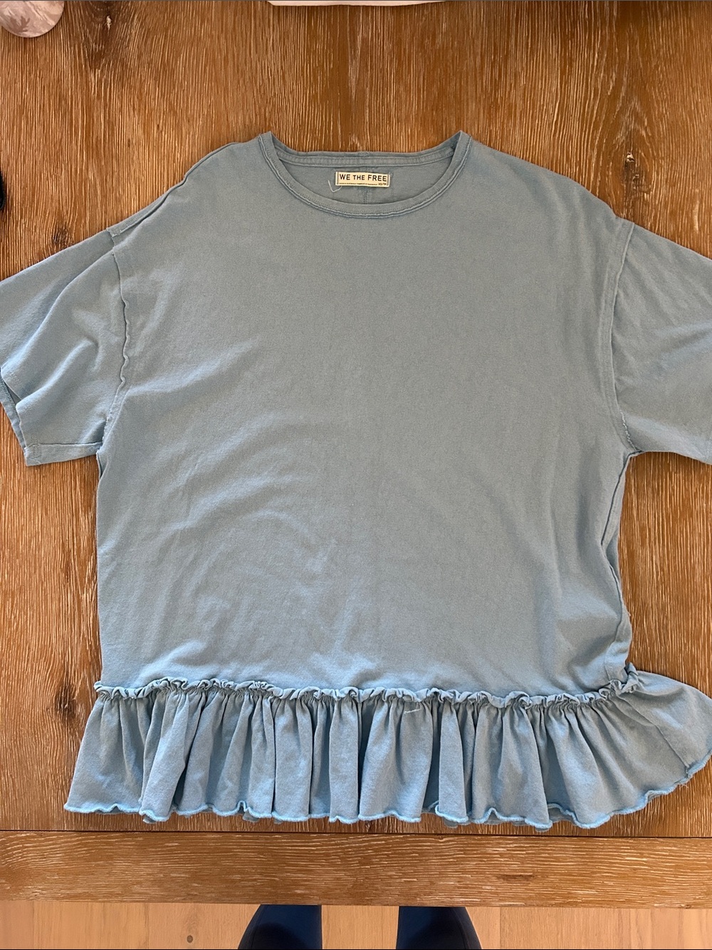 We The Free | Why Yes Dusty Blue Ruffle-Hem Crew Tee